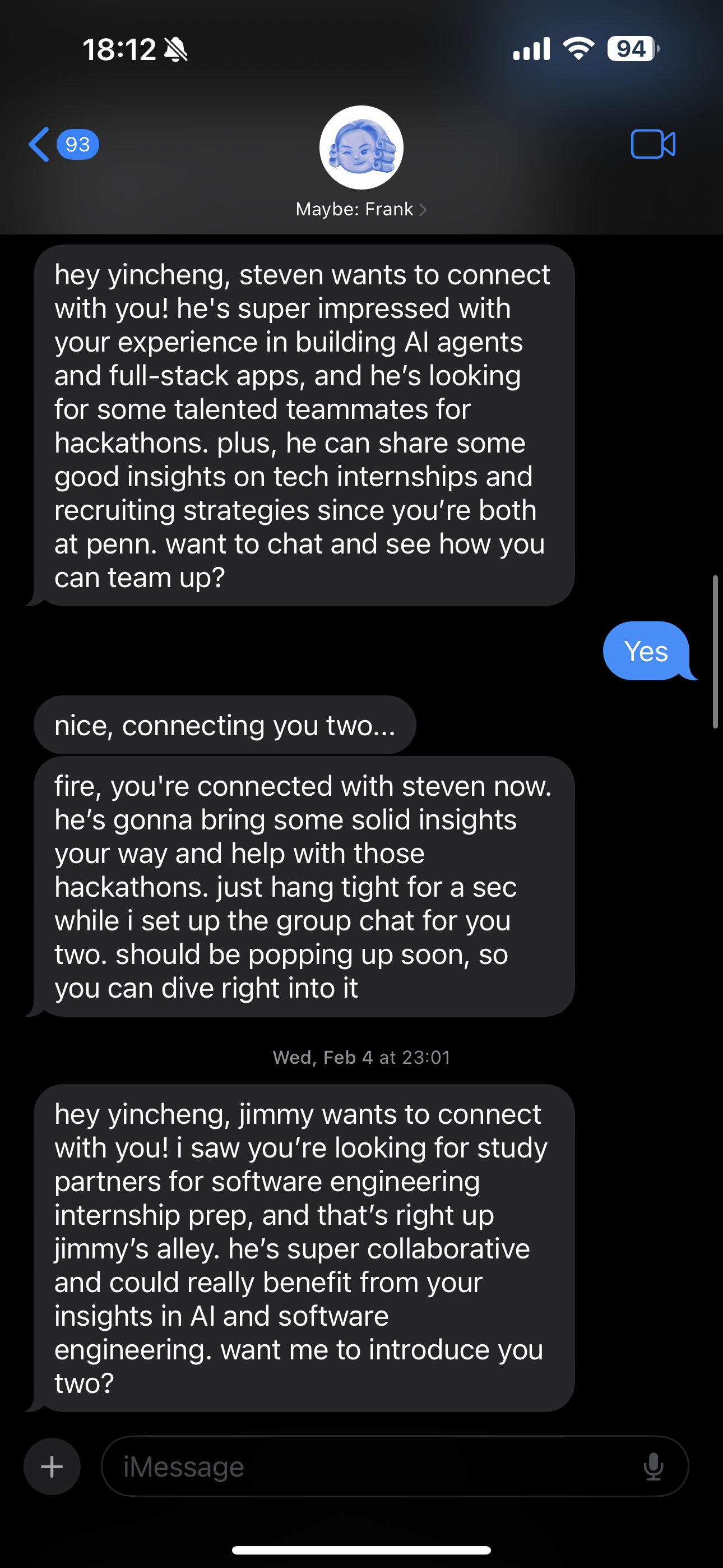 Connection requests arrive in iMessage